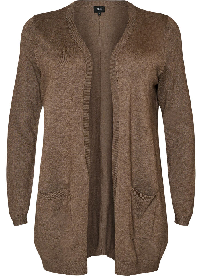 Lang strikkecardigan i viskoseblanding, Brun, Packshot image number 0