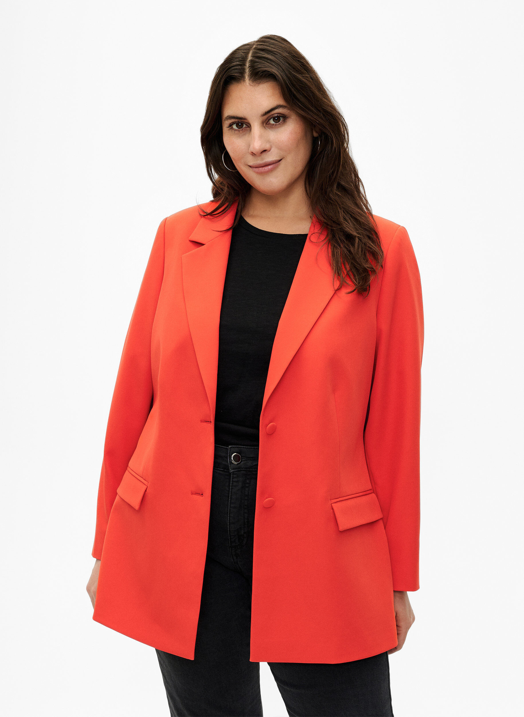 Zizzi Klassisk blazer med knappelukking, Orange.com, Model image number 0