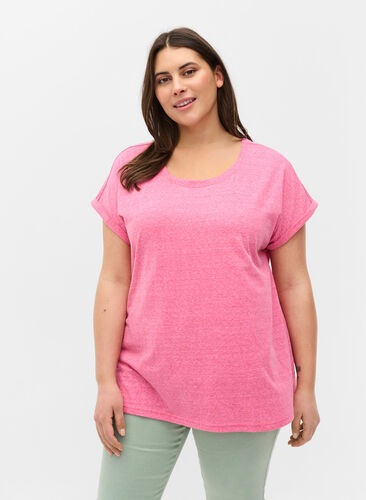 Melert T-skjorte i bomull , Fandango Pink Mél, Model image number 0