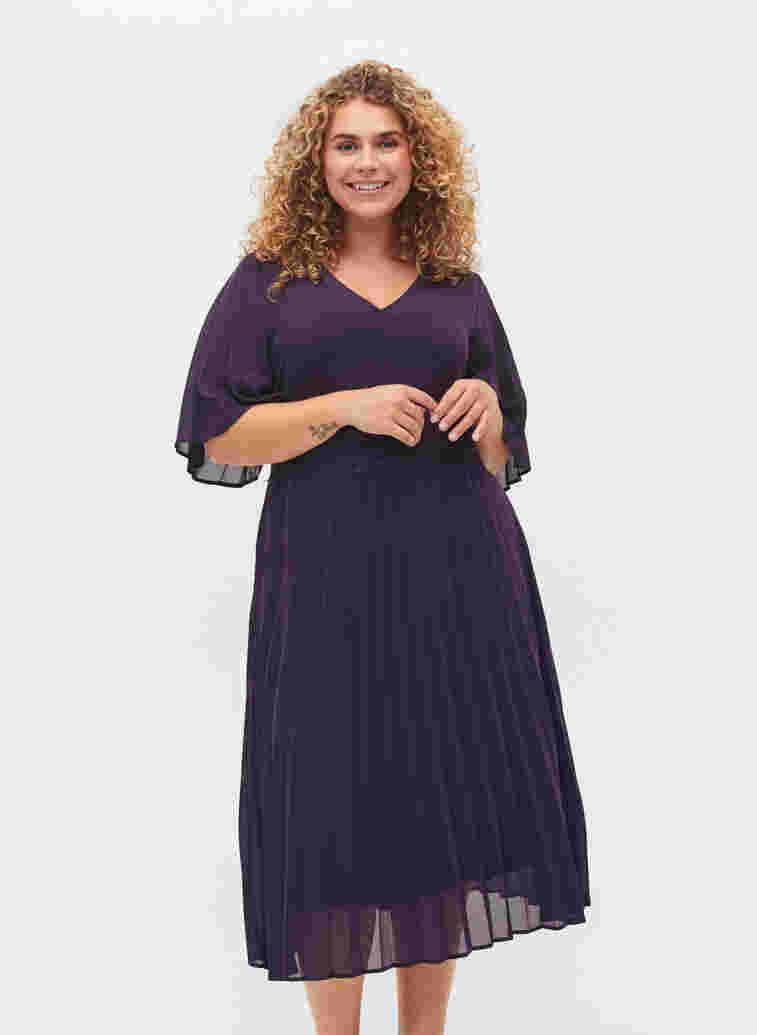 Plissékjole med korte ermer, Purple Velvet, Model image number 0