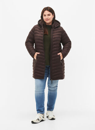 Lettvektsjakke med lommer og avtakbar hette, Black Coffee, Model image number 2