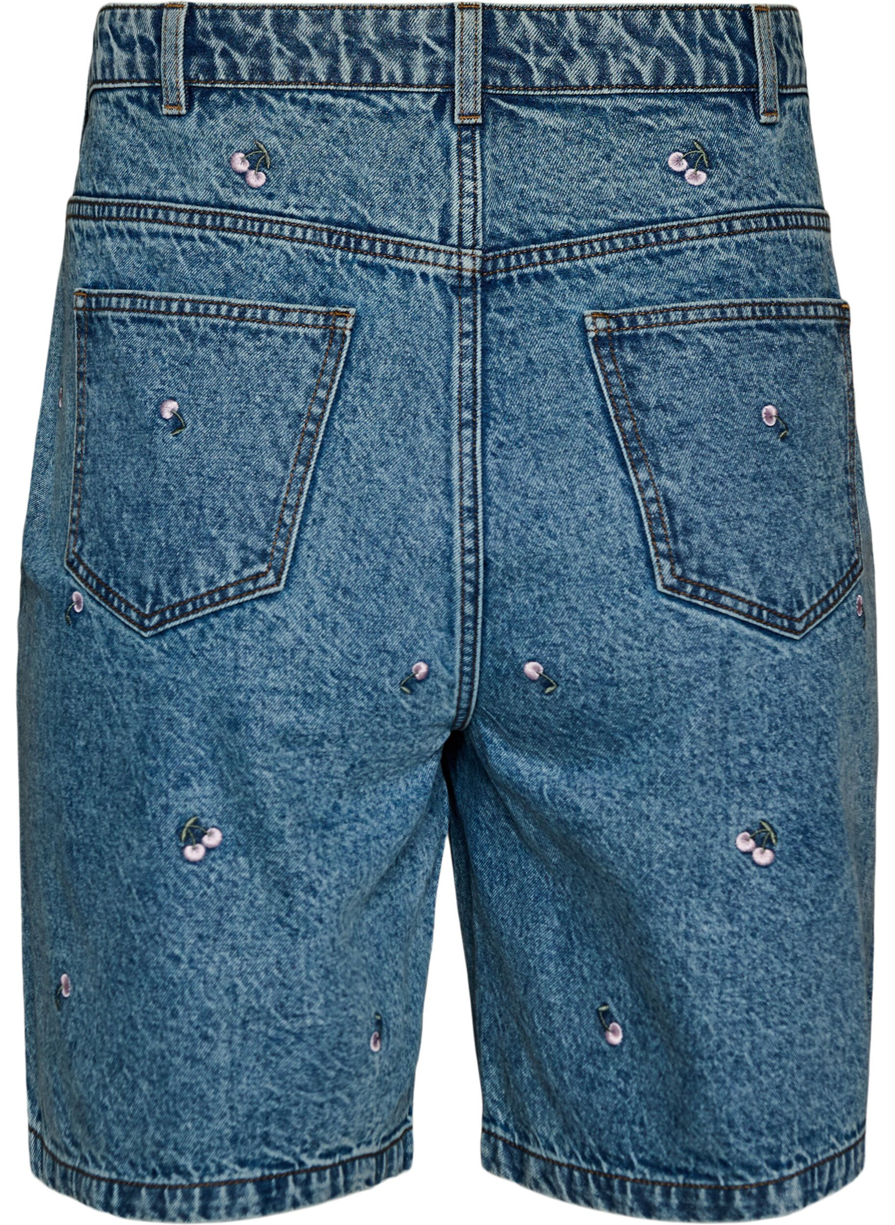 ZizziH&oslash;ytlivs denimshorts med broderte motiver, Bl&aring;, Packshot image number 1