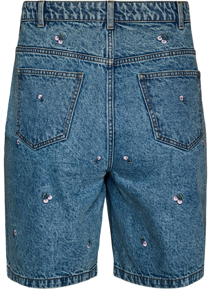H&oslash;ytlivs denimshorts med broderte motiver, Bl&aring;, Packshot image number 1
