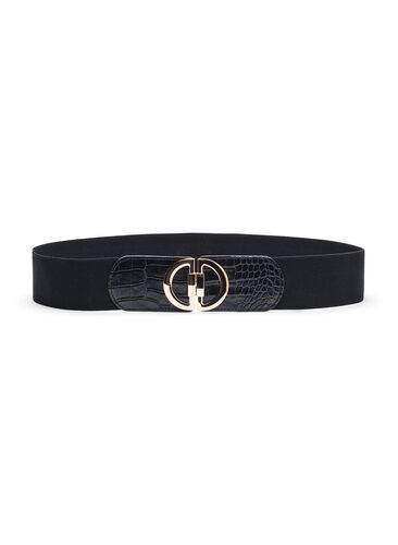 Elastisk midjebelte med gullfarget spenne, Black, Packshot image number 0