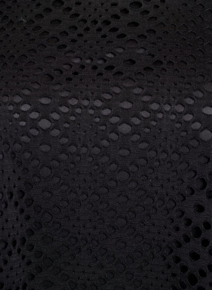 Knelang kjole med hullm&oslash;nster og korte ermer, Svart, Packshot image number 2