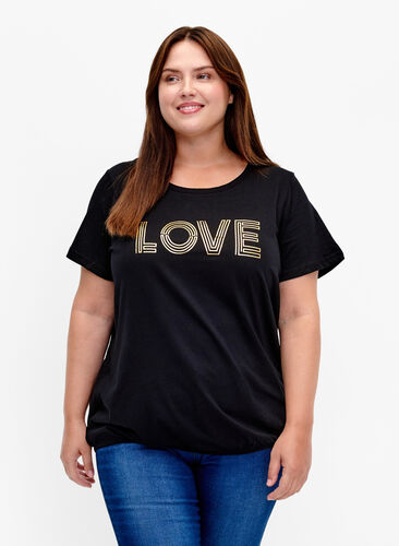 Bomullst-skjorte med folie-trykk, Black W. Love, Model image number 0