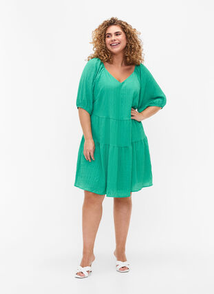 Kort kjole i A-fasong med v-hals , Deep Mint, Model image number 2