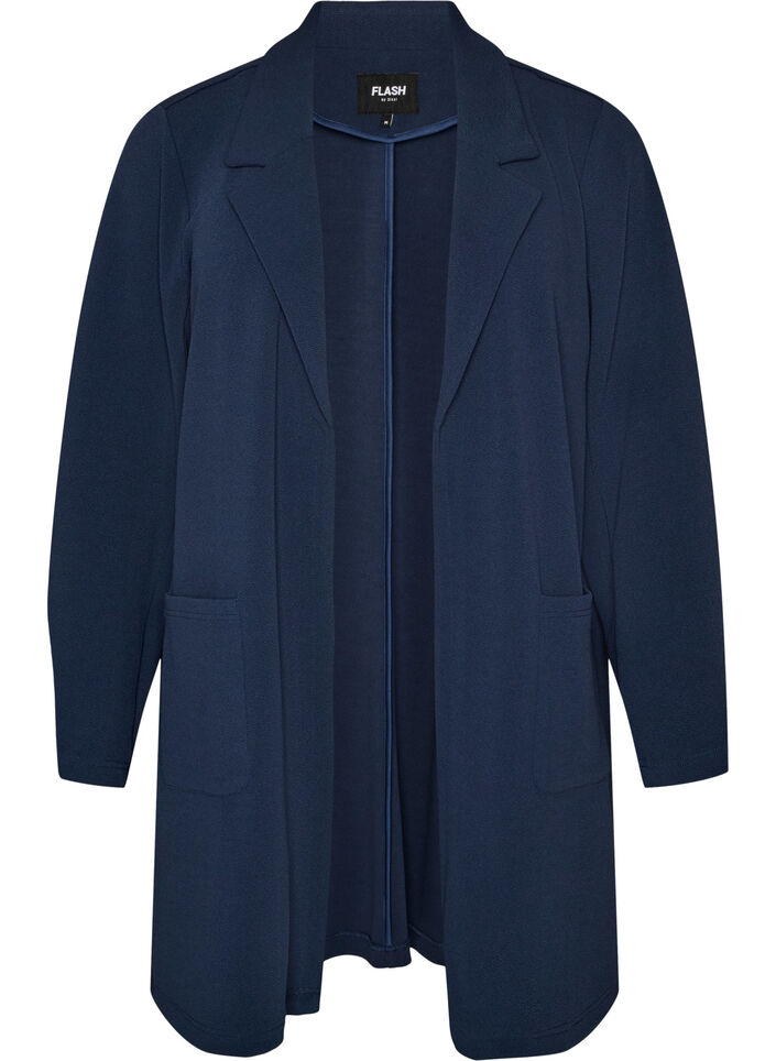 Lang blazer med lommer, Bl&aring;, Packshot image number 0
