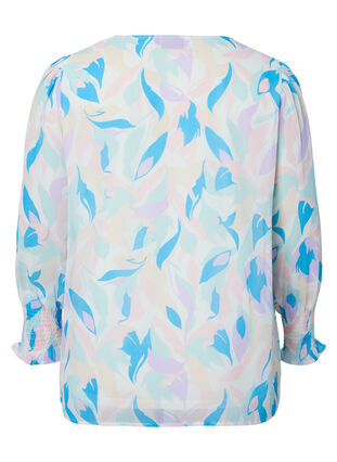 Blomstrete bluse med lange ermer og V-hals, White/Pastel Leaf, Packshot image number 1