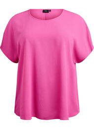 Bluse med korte ermer og rund hals, Rosa
