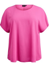Bluse med korte ermer og rund hals, Rosa Bluse med korte ermer og rund hals