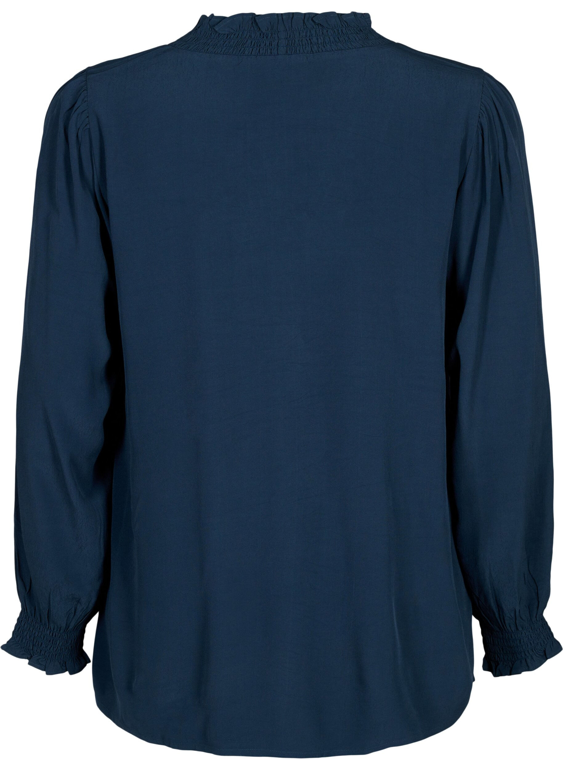 Zizzi Langermet skjortebluse i viskose, Total Eclipse, Packshot image number 1