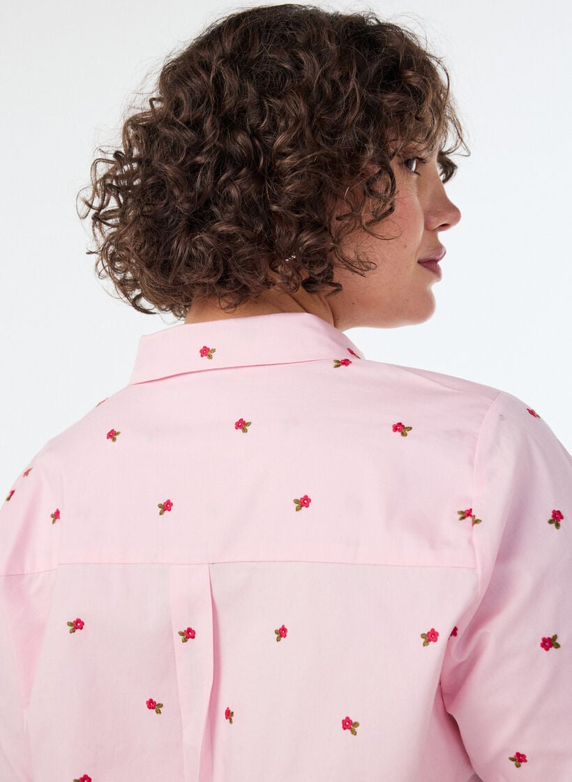 Skjorte med broderte blomster, Rosa, Model image number 3