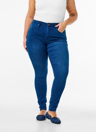 Zizzi Super slim Amy jeans med høyt liv, Blue Denim, Model image number 2