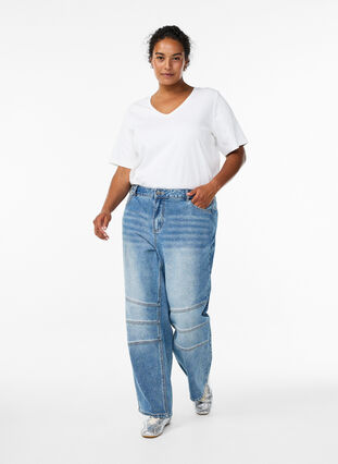 Zizzi Jeans med vide ben og sømdetaljer, Blue Denim, Model image number 0