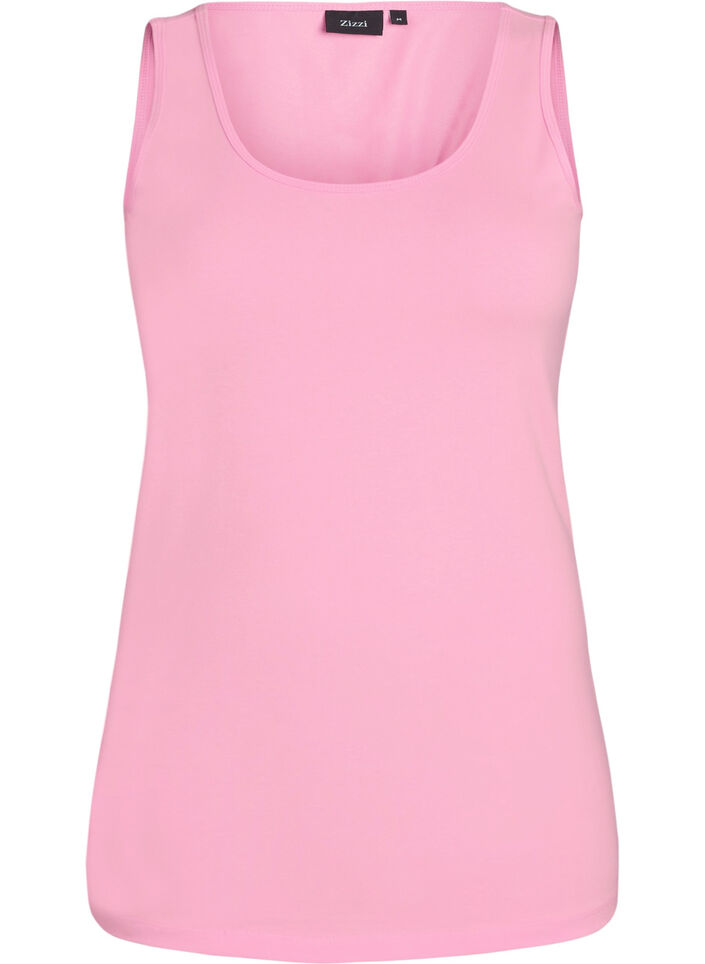 Ensfarget basic topp i bomull, Rosa, Packshot image number 0