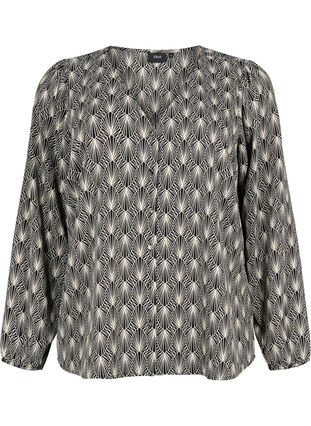 Zizzi Skjortebluse med v-hals og trykk, Birch Graphic AOP, Packshot image number 0
