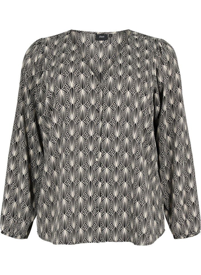 Skjortebluse med v-hals og trykk, Birch Graphic AOP, Packshot image number 0