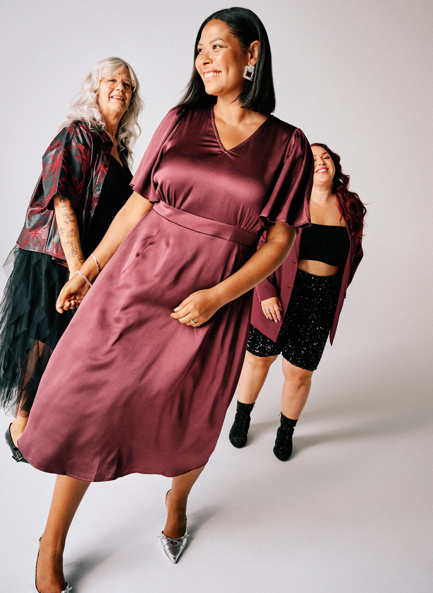 Zizzi Empire partykjole i midilengde, M&oslash;rk Bordeaux, Image image number 0