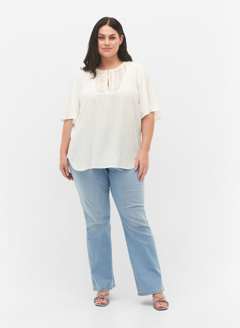 Viskosebluse med 1/2 ermer og broderidetaljer, Snow White, Model image number 2