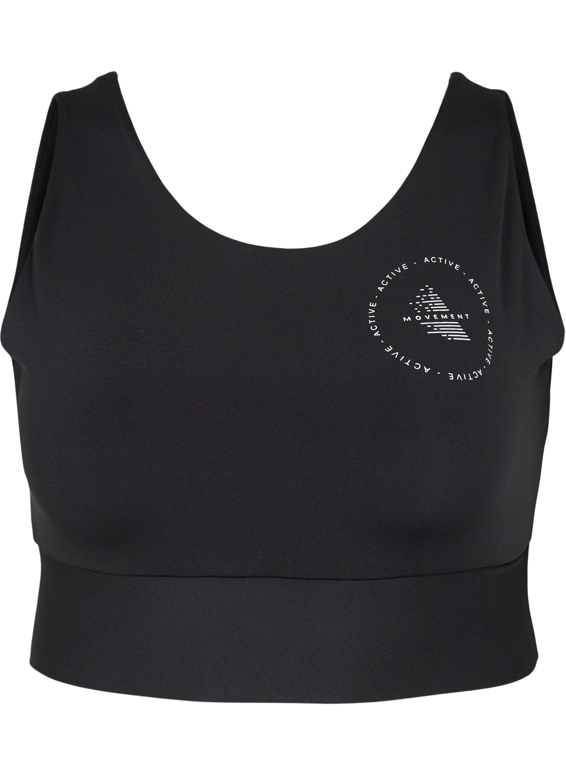 Zizzi CORE, MID SUPPORT SPORTS BRA - Sports-BH med V-skj&aelig;ring p&aring; ryggen, Black, Packshot image number 0