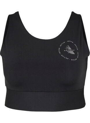 CORE, MID SUPPORT SPORTS BRA - Sports-BH med V-skjæring på ryggen, Black, Packshot image number 0