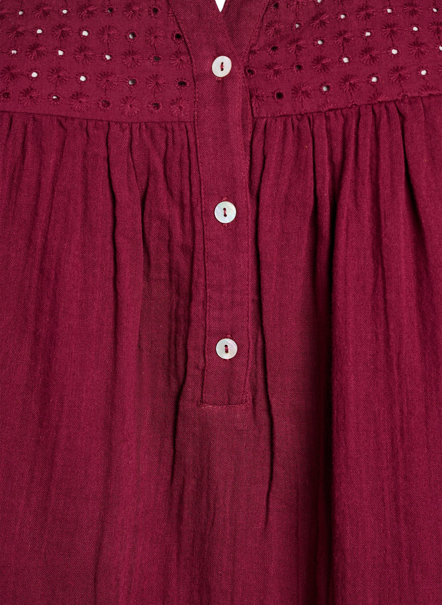 ZizziBluse i bomullsmuslin med broderi anglaise, M&oslash;rk Bordeaux, Packshot image number 2