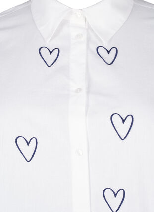 Zizzi Klassisk skjorte med broderte hjerter, Bright Wh.W. Blue H., Packshot image number 2