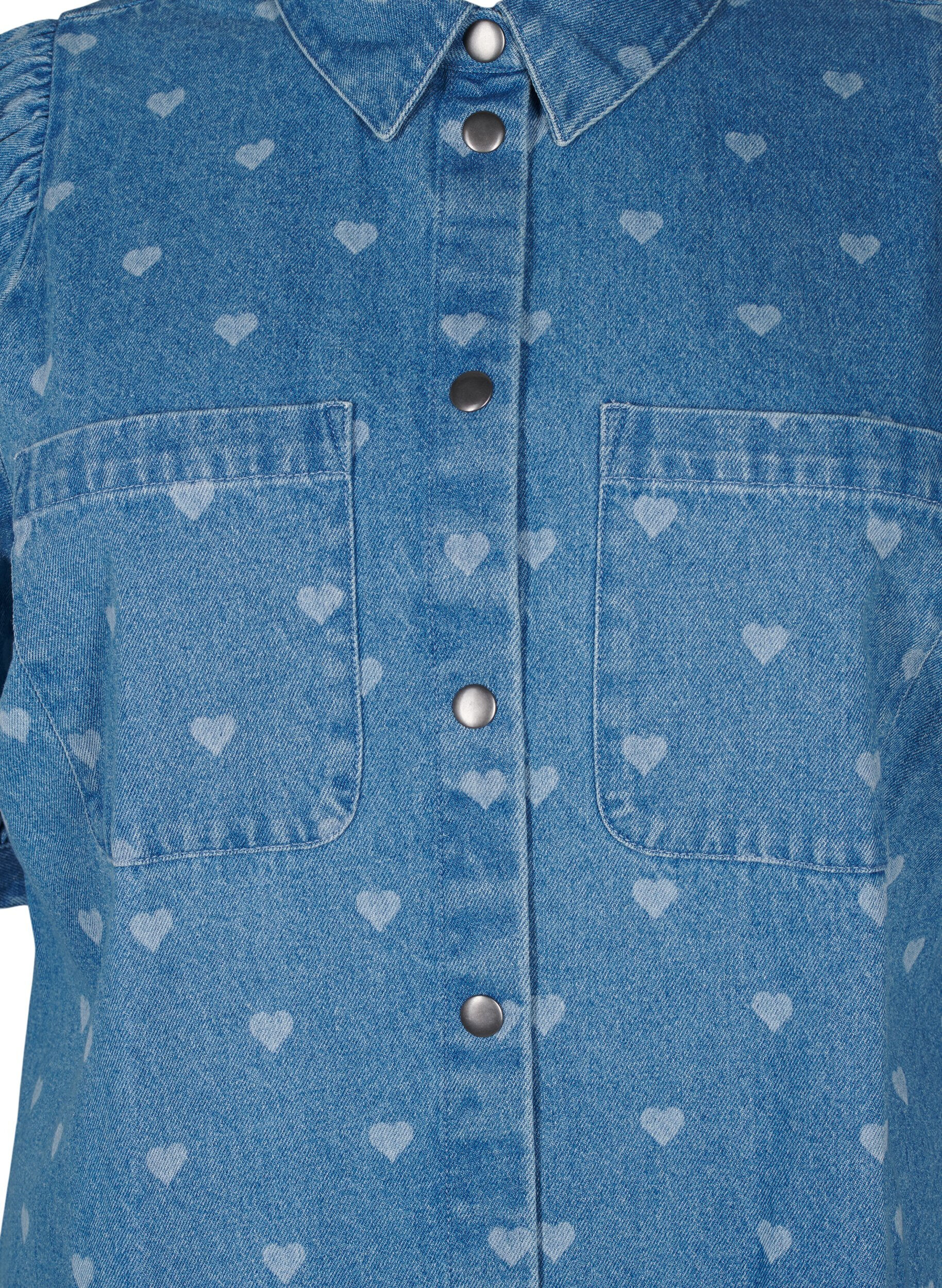 Zizzi Kortermet denimkjole med hjerteprint, L. Blue D. w. Heart, Packshot image number 2