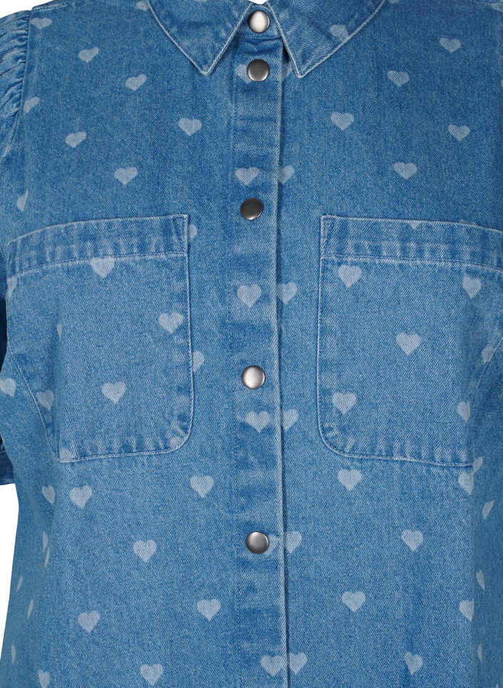 Kortermet denimkjole med hjerteprint, L. Blue D. w. Heart, Packshot image number 2