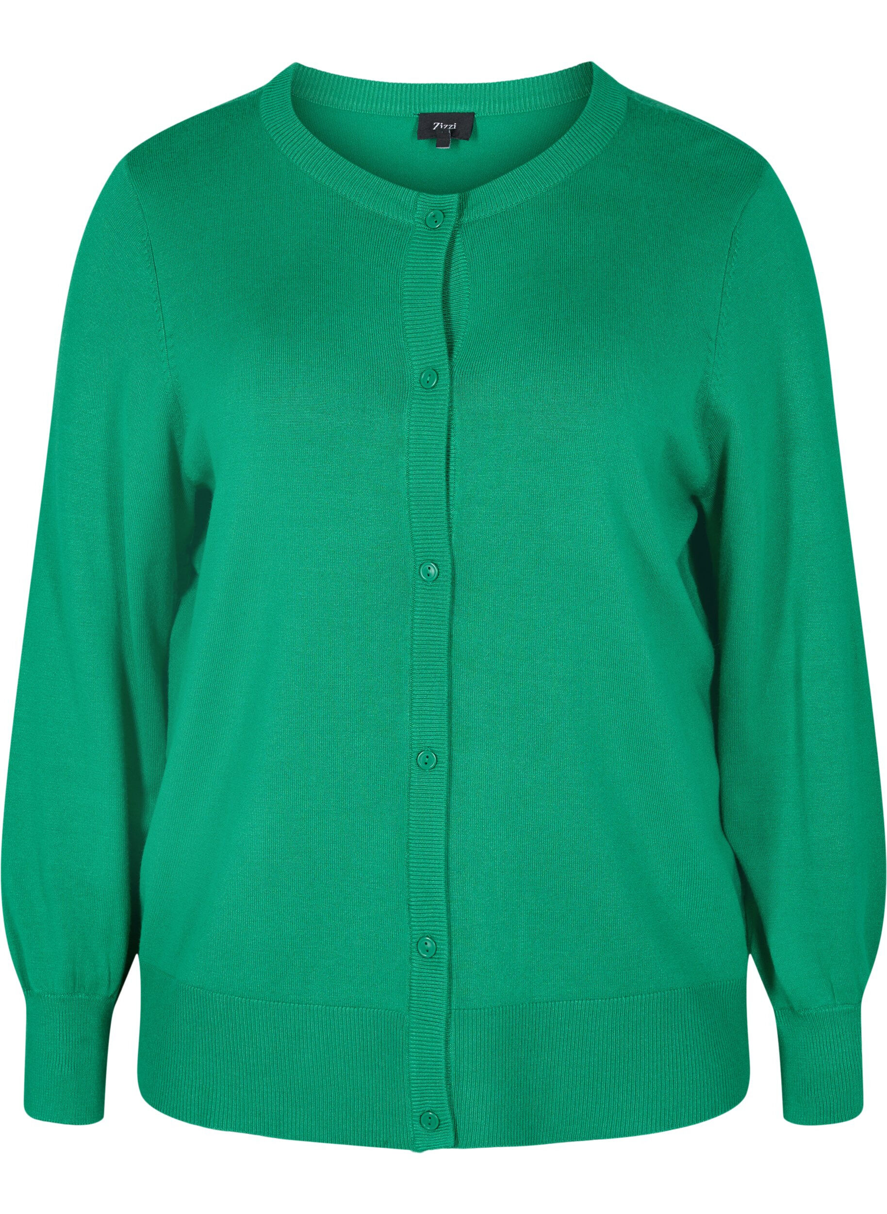 Zizzi Strikkecardigan med knapper i viskoseblanding, Jolly Green, Packshot image number 0