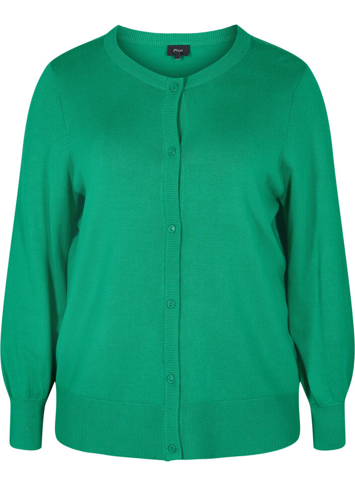 Strikkecardigan med knapper i viskoseblanding, Jolly Green, Packshot image number 0