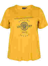 Kortermet T-skjorte i bomull med trykk, Harvest Gold