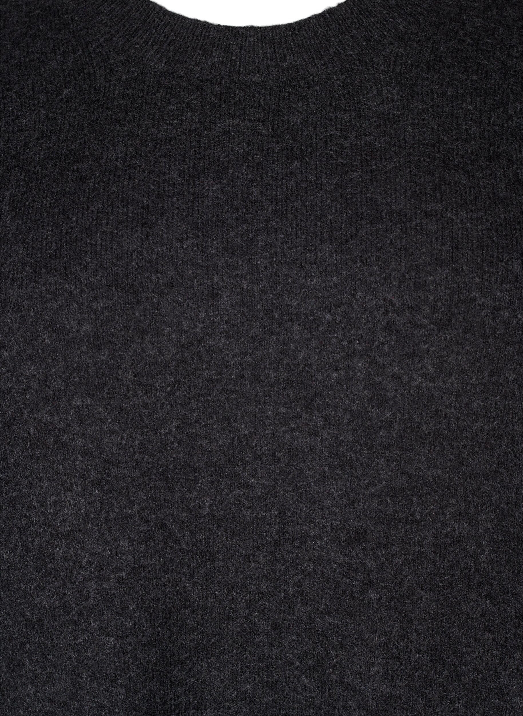 Zizzi Strikket kjole med rund hals og splitt, Dark Grey Melange, Packshot image number 2