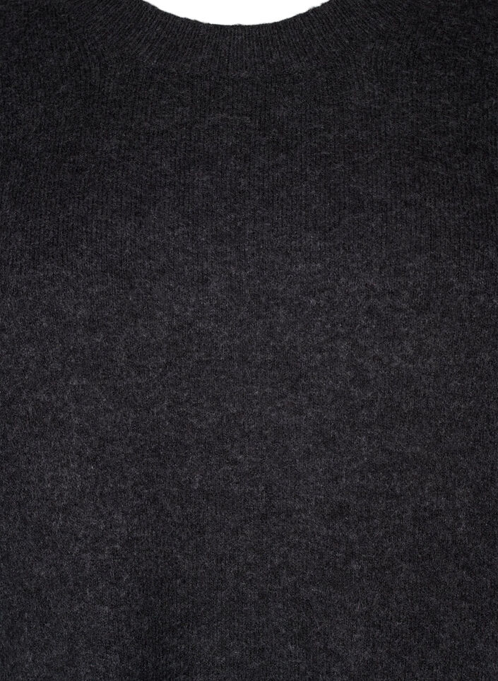 Strikket kjole med rund hals og splitt, Dark Grey Melange, Packshot image number 2
