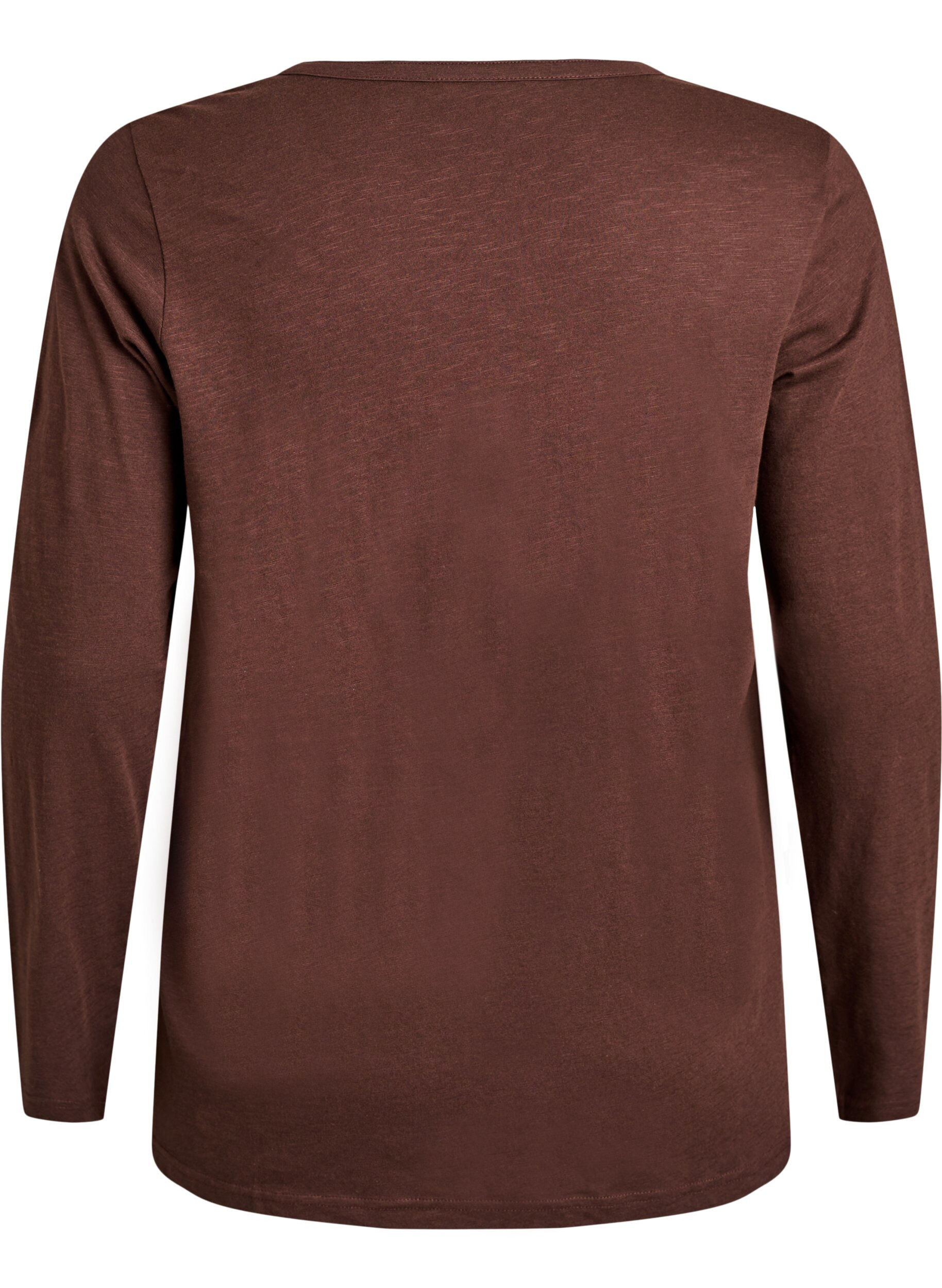 ZizziLangermet t-skjorte med V-hals og knapper, Brun, Packshot image number 1