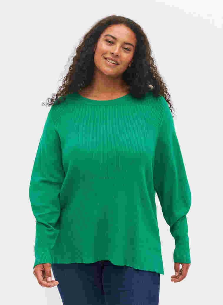 Strikkegenser med ribbet struktur, Jolly Green Mel., Model
