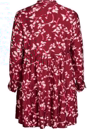 Zizzi A-linje kjole med volangkrage, Rød, Packshot image number 1