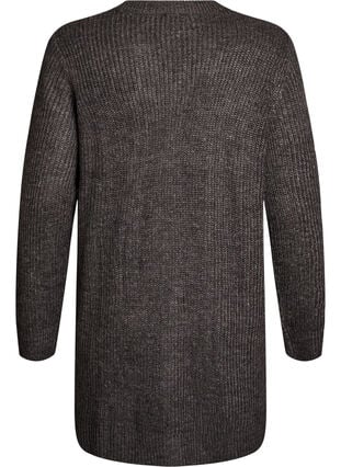 Zizzi FLASH - Lang ribbestrikket cardigan med lommer, Grå, Packshot image number 1
