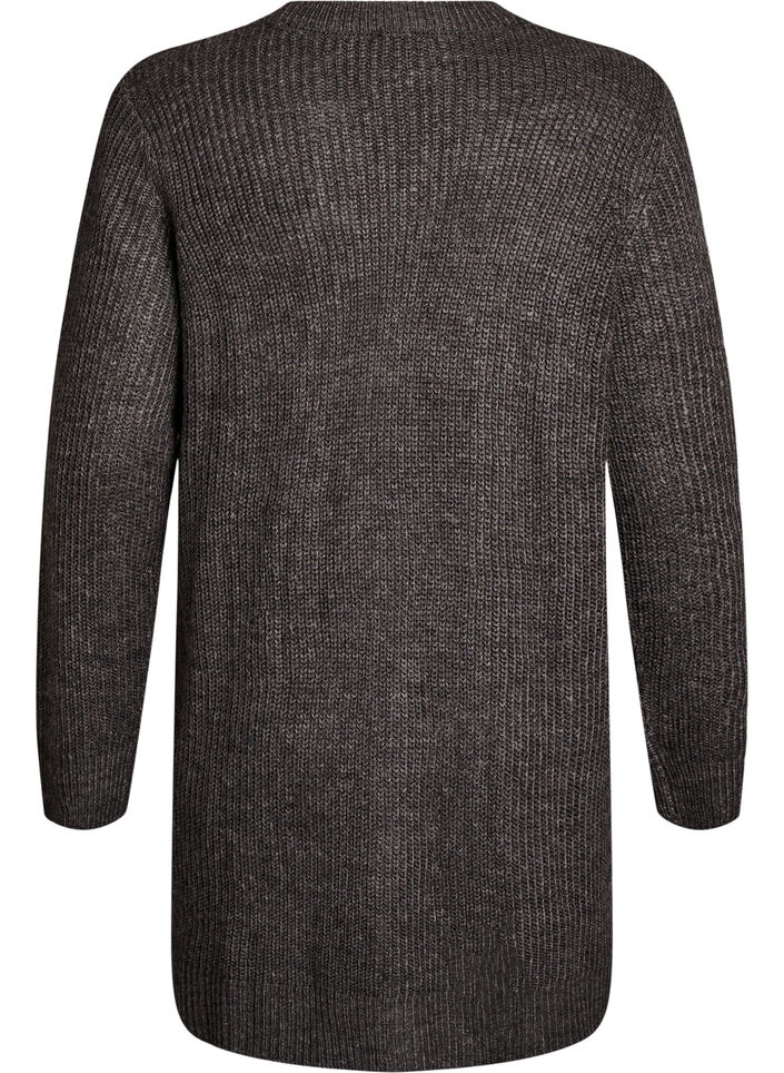 FLASH - Lang ribbestrikket cardigan med lommer, Grå, Packshot image number 1