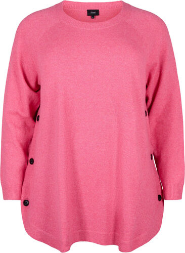 Melert strikkegenser med knappedetaljer, Hot Pink White Mel., Packshot image number 0