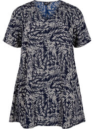 FLASH - Tunika med V-hals og mønster, Off White Blue Leaf
