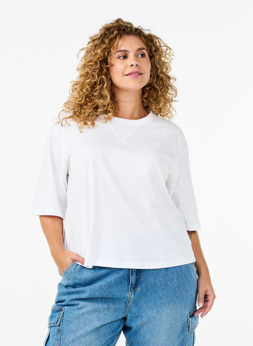 Boxy T-skjorte i organisk bomull, Bright White, Model