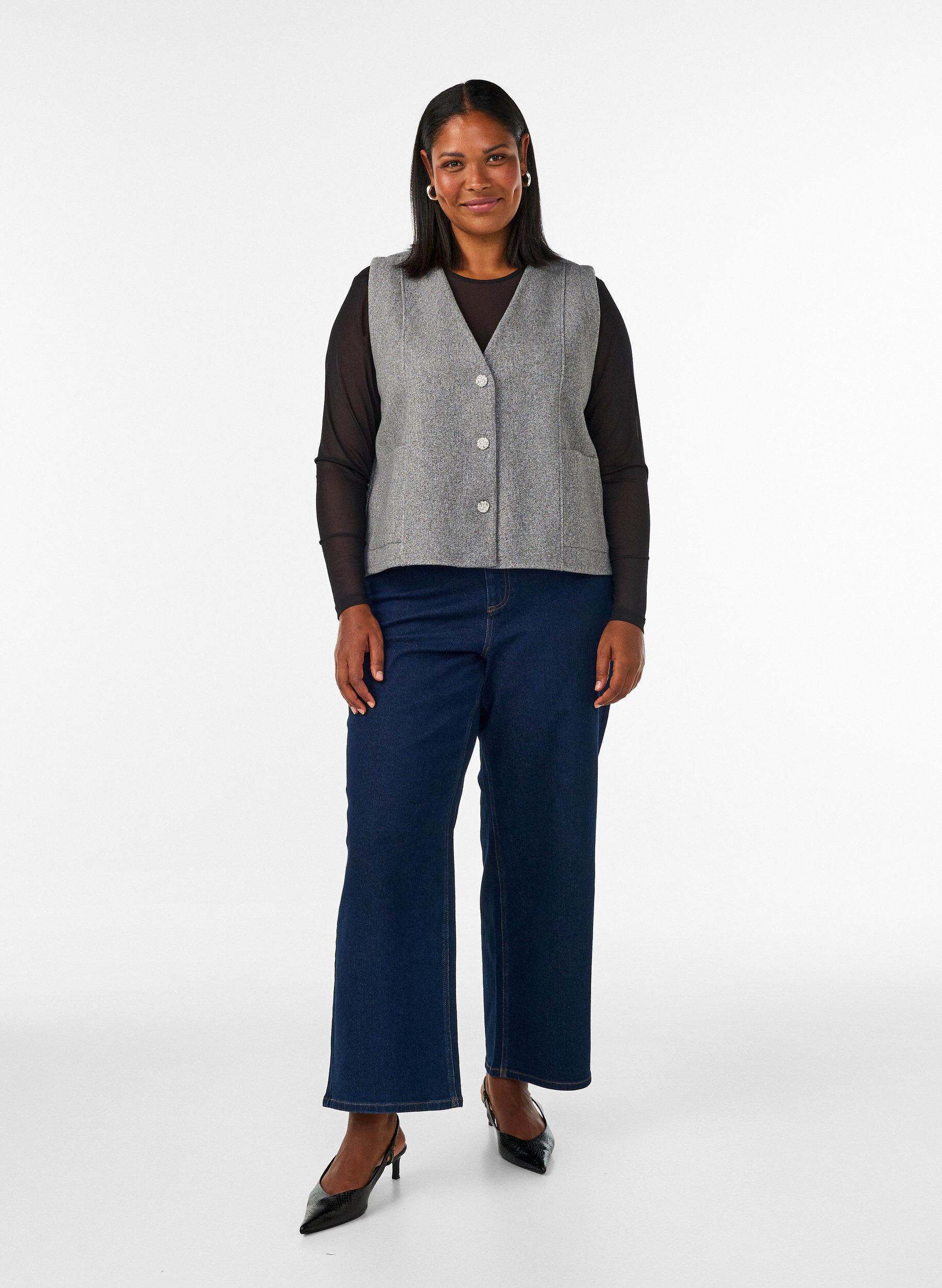 ZizziBluse i mesh med lange ermer, Svart, Model image number 1