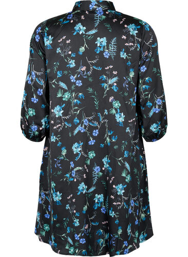 Skjortekjole med 3/4-ermer og blomstertrykk, Blue Flower AOP, Packshot image number 1