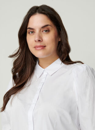 Bomullsskjorte med puffermer, Bright White, Model image number 2