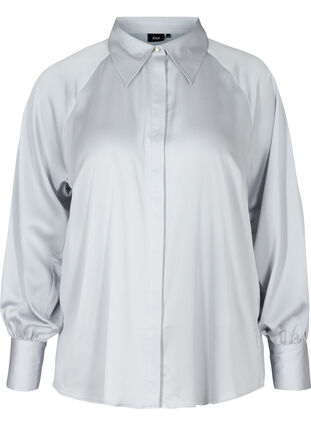 Skjorte med ballongermer og krage, Light Grey, Packshot image number 0