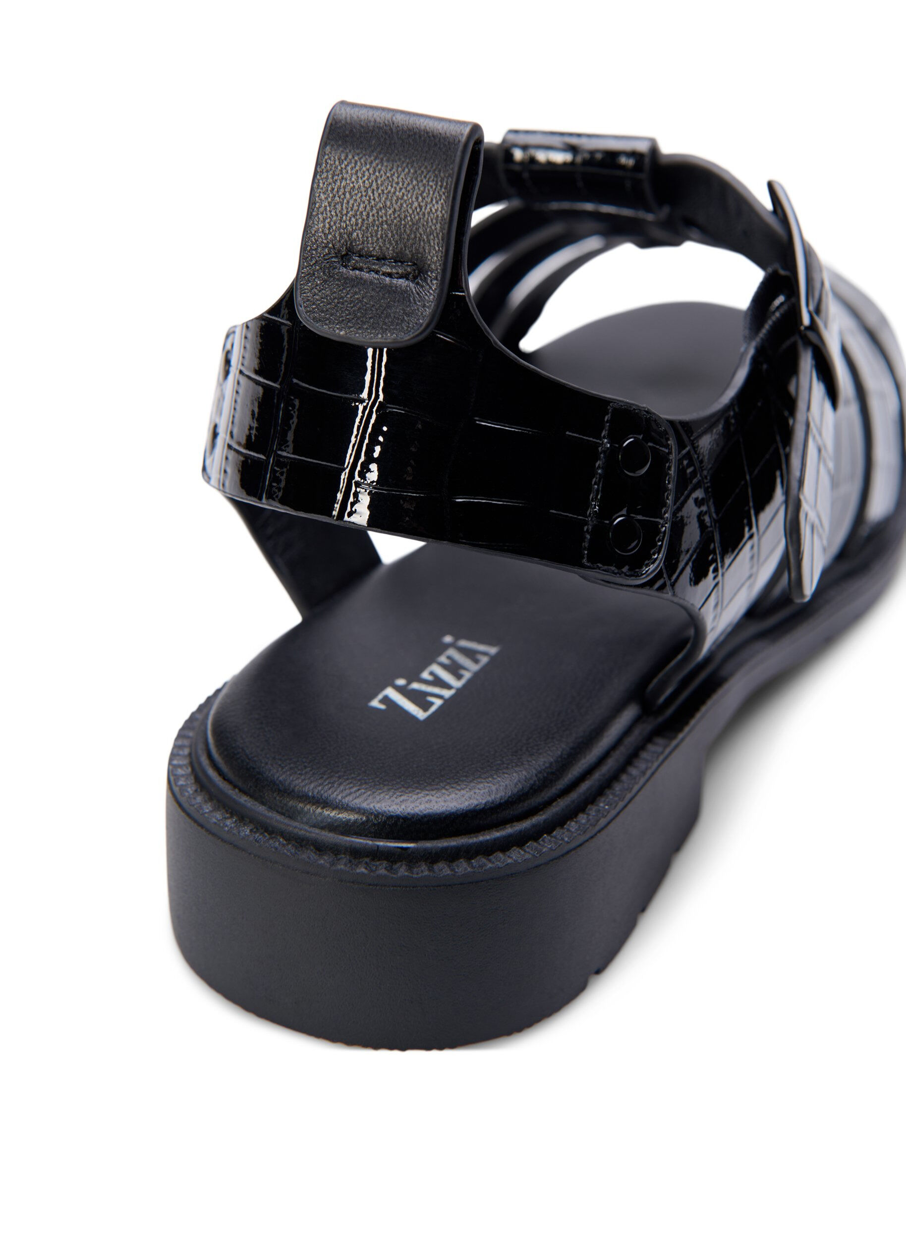 Zizzi Sandal med bred passform i skinnende krokodilleskinn, Black, Packshot image number 4
