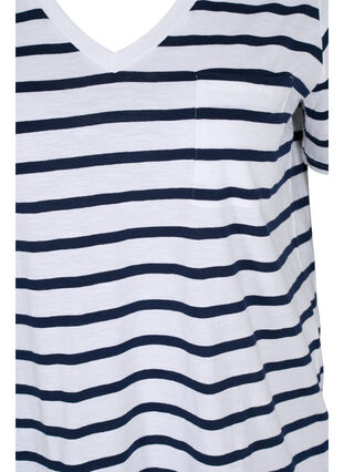 Stripete T-skjorte i bomull med V-hals, White Navy B Stripe, Packshot image number 2
