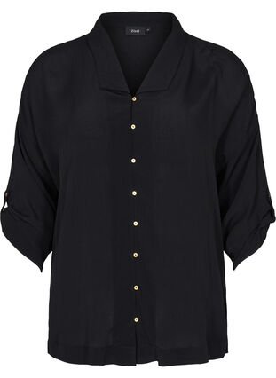 Viskoseskjorte med 3/4-ermer, Black, Packshot image number 0